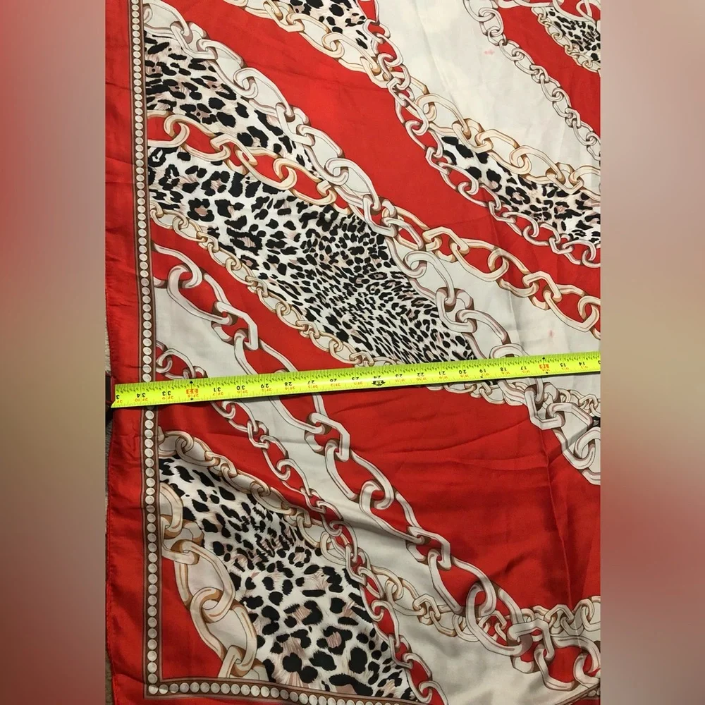 Jessica McClintok red gold chainlink animal print scarf‎ shawl wrap brand new